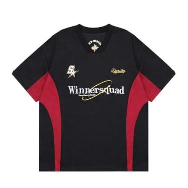 Imagem de VOLYMOON Camiseta masculina de corrida Speedway de cor contrastante unissex grande streetwear patchwork camiseta polo, Vermelho, G