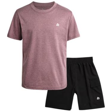 Imagem de RBX Conjunto de shorts ativos para meninos - camiseta de manga curta de 2 peças e shorts híbridos tecnológicos - conjunto de roupas de verão para meninos (4-12), Preto uva, 8