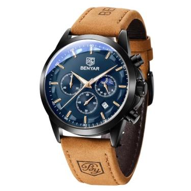 Imagem de BY BENYAR Relógios masculinos analógicos, à prova d'água, prata, quartzo, cronógrafo, data, aço inoxidável, casual, luxuoso, presentes para homens, exclusivo, Preto, azul, Cronógrafo, relógio de