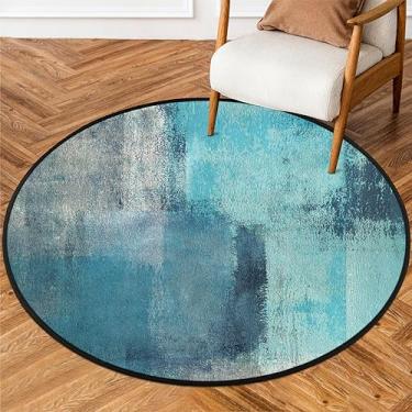 Imagem de Tapete redondo de arte abstrata turquesa e cinza, pintura azul-petróleo, tapete circular antiderrapante para quarto, sala de estar, estudo ao ar livre, tapete de brinquedo, tapete de chão de 8 cm de
