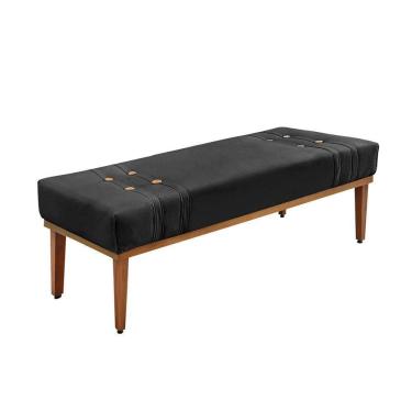 Imagem de Divã Recamier Retrô Base Madeira Para Quarto Gênova 140cm Veludo S04 - D`rossi Cor Preto