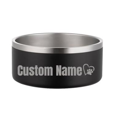 Imagem de JMIPET Tigelas personalizadas para cães de aço inoxidável tigela de comida de gato com nome personalizado gravado a laser tigela de água para animais de estimação fundo antiderrapante (preto)