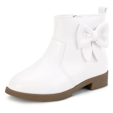Imagem de PANDANINJIA Botas infantis Sofia Sweet Short com laço lateral com zíper lateral, N, poliuretano branco, 8 Toddler