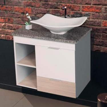 Imagem de Gabinete Toucador Para Banheiro Ocre Tampo Em Granito 77,6cm Branco/Maple