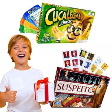 Imagem de Kit Jogos infantil 2 em 1 Jogo De Tabuleiro Suspeito Descubra Todos Os Mistérios Investigação Suspense + brinquedo infantil educativo jogo perguntados cartas e dados presente criança menino menina
