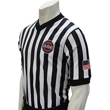 Imagem de Smitty | I200-WFSL | Camisa de árbitro de basquete IAABO bandeira branca na manga EUA | Uniforme oficial aprovado pela escola | Preto Branco (Grande)