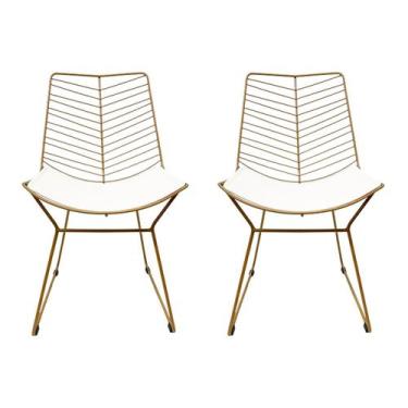 Imagem de Kit 2 Cadeiras Cozinha Bertoia maciça Retrô cor Dourado fosco assento 