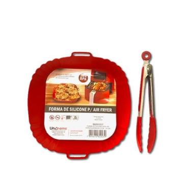 Imagem de Kit Forro para Air Fryer Quadrada 21cm e Pinça Multiuso de 25cm em Sil