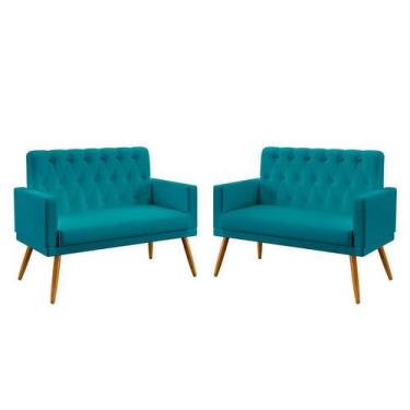 Imagem de Kit 2 Poltronas Namoradeira Estofadas Vega com Rodapé e Capitonê Sued 