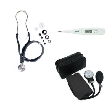 Imagem de Kit Medidor De Pressão Esfigmomanometro + Esteto Termometro - Premium,