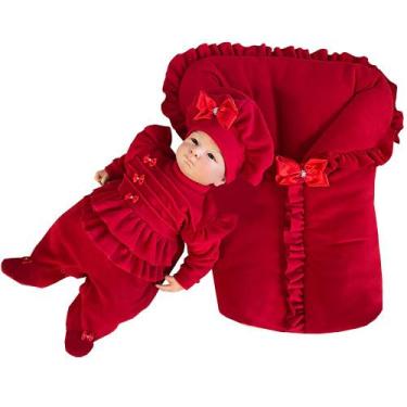 Imagem de Saída de Maternidade Menina Delicada com Porta Bebê 03 Peças - Amora B
