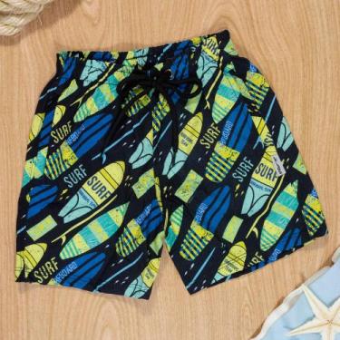 Imagem de Shorts Praia Pranchas de Surf Infantil para Meninos - TubeKids, Preto,