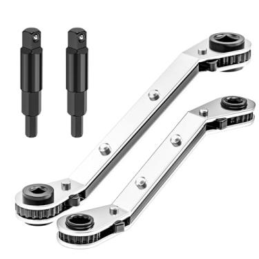 Imagem de Chave de serviço HVAC, conjunto de chaves de refrigeração 3/8" 5/16" 3/16" 1/4" Chave de chave curva catraca com kit adaptador de 2 pontas hexagonais UIInosoo para ar condicionado, equipamento de refrigeração