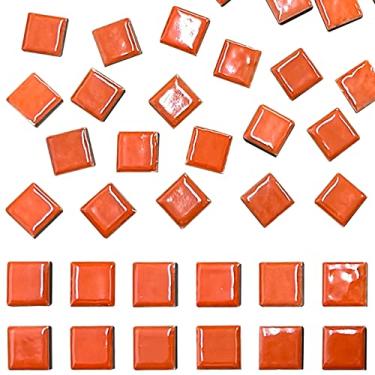 Imagem de 50 peças de azulejos de mosaico laranja para artesanato de 2,5 cm, cores sortidas, materiais de projeto de mosaico cerâmico quadrado para moldura de fotos, mosaico, pisos, banheiro, decoração de móveis de piscina antiga