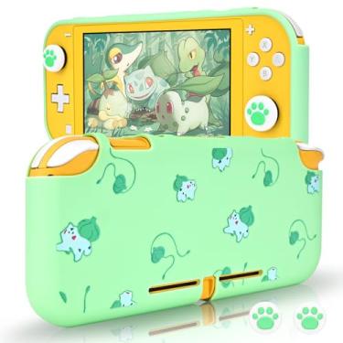 Imagem de DLseego Capa com design para Switch Lite Console 2019, capa protetora de silicone antiderrapante com absorção de choque e controle Joy Con com 2 peças de tampas de punho de pata de gato - sapos verdes