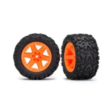 Imagem de Traxxas Pneus e rodas, montados, colados (7,15 cm) (rodas laranja 4 x 4, pneus Talon Extreme, inserções de espuma) (traseira elétrica) (2) (classificação TSM)