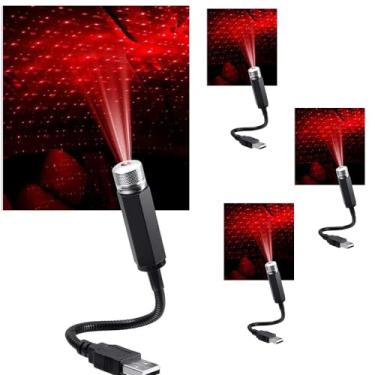 Imagem de 4 peças de mini lâmpada de projeção LED de luz vermelha, projetor de estrela de teto de carro USB, lâmpada de projeção de LED, mini lâmpada Star Night, iluminação e ventiladores de teto