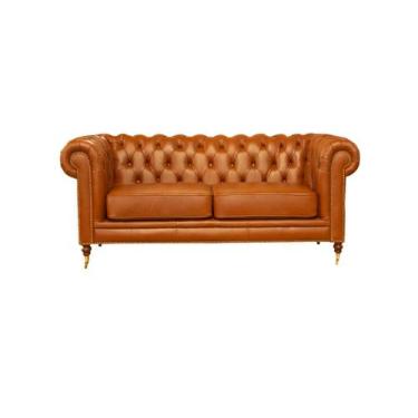 Imagem de Sofá Chester Duo de Couro 2 Lugares Conhaque com Brilho - Mempra Desig