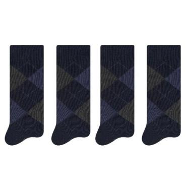 Imagem de Kit 4 Pares Meia Masculina Cano Longo Escocesa Selene 8010, 39-43, Mar