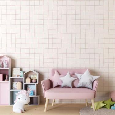 Imagem de Papel de Parede Adesivo Vinílico Infantil Xadrez Quadriculado Tons Ros