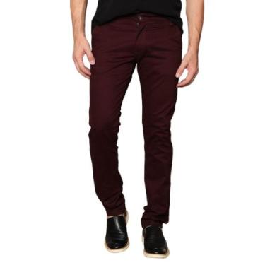 Imagem de Calça Social Sarja Slim com bolso embutido - Mitchelgutto, Vinho, 40
