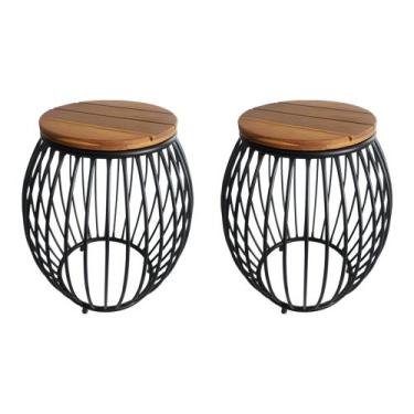 Imagem de Kit 2 Puffs Garden Seat em Aluminio Preto e Madeira Maciça - Grande - 