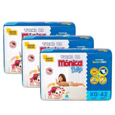 Imagem de Kit 3 Fralda Turma da Mônica Baby Mega Tamanho XG 42 Unidades Descartá