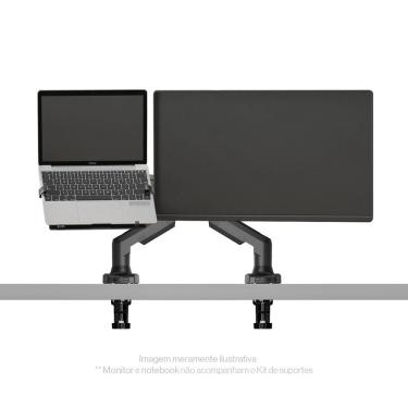 Imagem de Kit 2 Suportes Articulados Monitor e Notebook Pistão F80 NB + Bandeja Apoio NBH-2