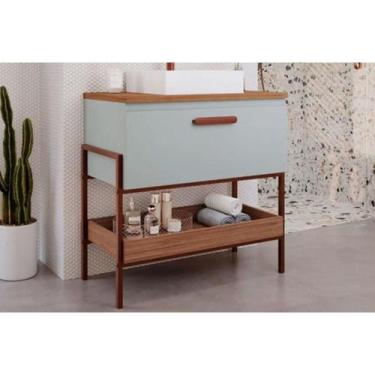 Imagem de Bancada de Banheiro Balcão Portinari 1 Porta c/ Cuba 80cm Pistache/Fre