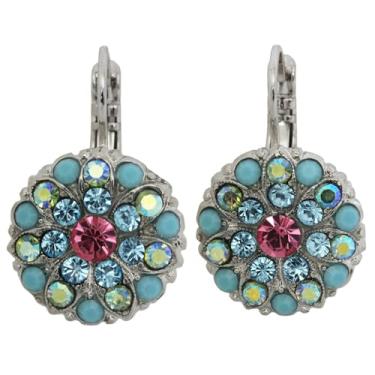 Imagem de Mariana Brincos de cristal floral de mosaico prateado, diversão de verão azul rosa AB colorido 1029 3711, Cristal