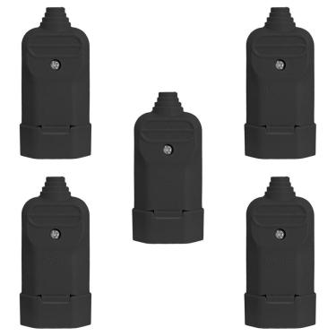 Imagem de 5 Tomada Plug Fêmea Prensa Cabo 2 Pinos Finos 10A Preta