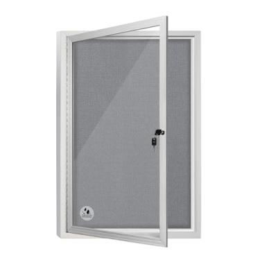 Imagem de OUOFS Quadro de avisos fechado ao ar livre à prova de intempéries 91 x 61 cm, quadro de avisos de cortiça bloqueável com porta de bloqueio de vidro temperado, exibição segura para avisos, pôsteres e