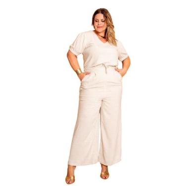 Imagem de Conjunto Plus Size Blusa e Calça Pantalona Lisa Feminina em Linho com 