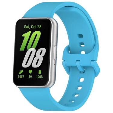 Imagem de Eiavike Pulseira esportiva de silicone para Samsung Galaxy Fit 3, pulseira de substituição ajustável para Galaxy Fit 3 SM-R390 feminino e masculino (azul celeste)