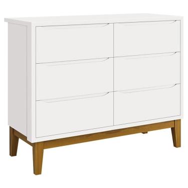 Imagem de Cômoda Infantil 6 Gavetas Classic Branco Acetinado com Pés Madeira – Reller