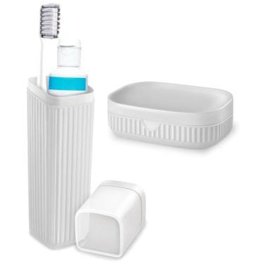 Imagem de Kit Estojo Porta Escovas Creme E Saboneteira Para Bolsa Mala Viagem - 