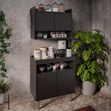 Imagem de Conjunto Armário Cantinho do Café Chico 2 Portas com Aéreo Preto G96 -
