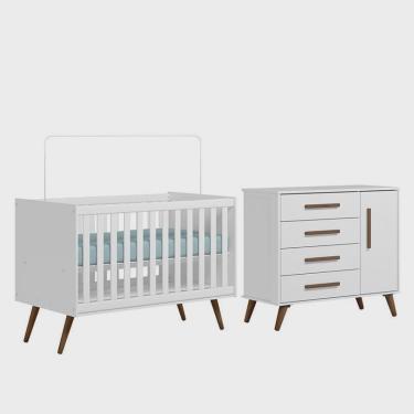 Imagem de Jogo de Quarto Infantil Q Encanto Retrô com Cômoda e Berço - Qmovi Branco
