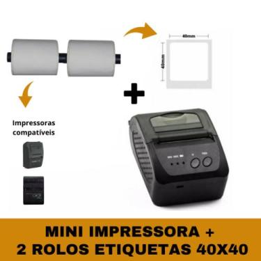 Imagem de Mini Impressora Bluetooth + 2 Rolo Etiqueta Adesiva 40x40 - TITANNET
