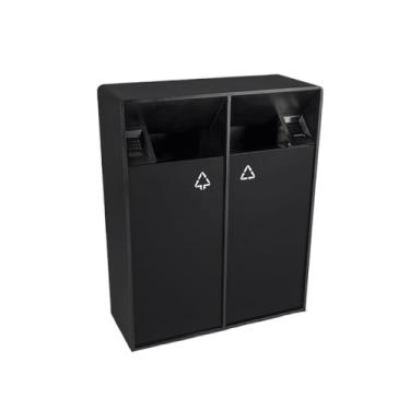 Imagem de Lixeira para Área Externa Lata de lixo externa 38L / 80L Lata de lixo preta de barris duplos quadrados de metal com abertura lateral, lata de lixo comercial doméstica moderna (com cinzeiro) Lixeira pa