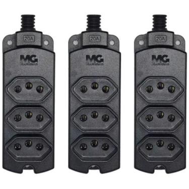 Imagem de 3 Barras de Tomada Régua Múltipla Tripla Para Extensão 20a Preta TMU3-