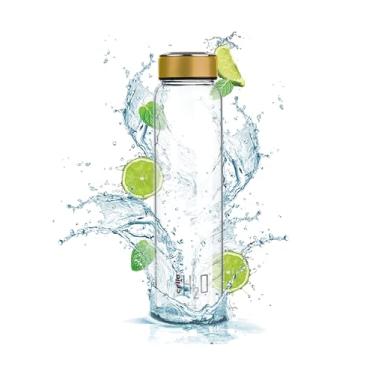 Imagem de Cello Garrafa de água de vidro borossilicato H2O (transparente, 1000 ml, cobre, pacote com 1 frasco)