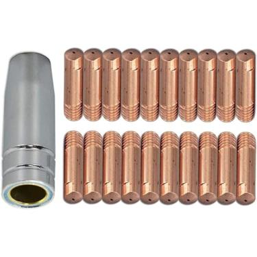 Imagem de RIVERWELD Pontas de contato 15AK MB15 0,9 cm e bocal de gás cônico M6 x 25 mm para tocha de solda MIG MAG CO2 21 peças