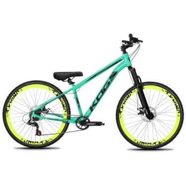 Imagem de Bicicleta Aro 26 Rebaixada Freeride para Grau, Quadro em Alumínio, Relação 1x7, Aros Vmaxx Coloridos, Pedivela 34D, Suspensão 80mm,Verde Tiffany Preto Amarelo