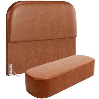 Imagem de Cabeceira Cama Box King 195cm Lanna Com Puff Recamier Doha W01 Couríssimo Camel - Lyam Decor