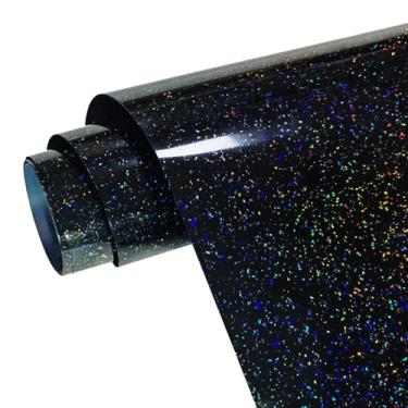 Imagem de FOSER Vinil De Transferência Térmica Com Glitter Preto Galaxy - 12" X 5 Pés Htv Holográfico (Galaxy (Brilhante), 12 Pol 10 Pés)
