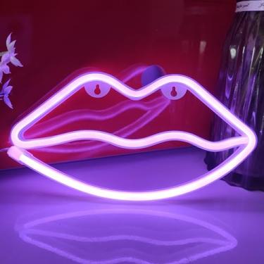 Imagem de JYWJ Letreiro De Neon Lip, Luz Alimentada Por Usb Ou 3 Pilhas Aa, Decoração Mesa Led, Parede Quarto, Presente Aniversário, Artigos Casamento, Corporativo (Roxo)
