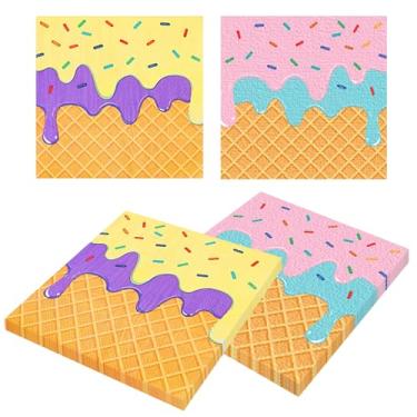 Imagem de Ysqool 20 guardanapos de papel para sorvete, decorações de festa de sorvete, guardanapos descartáveis de jantar de almoço para verão tropical, praia, piscina, aniversário, chá de bebê, suprimentos de