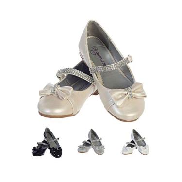 Imagem de Gwen & Zoe sapato social feminino para casamentos, Natal e festas – Sapatilhas para meninas grandes e pequenas, infantil, primeira comunhão, Páscoa, sapatos de princesa para vestir, sapatos para meninas com tira de strass, Marfim, 10 Little Kid