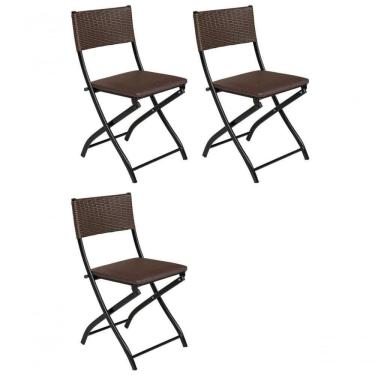 Imagem de Kit 3 Cadeiras Dobravel Marrom- Bar, Restaurante Aço Junco